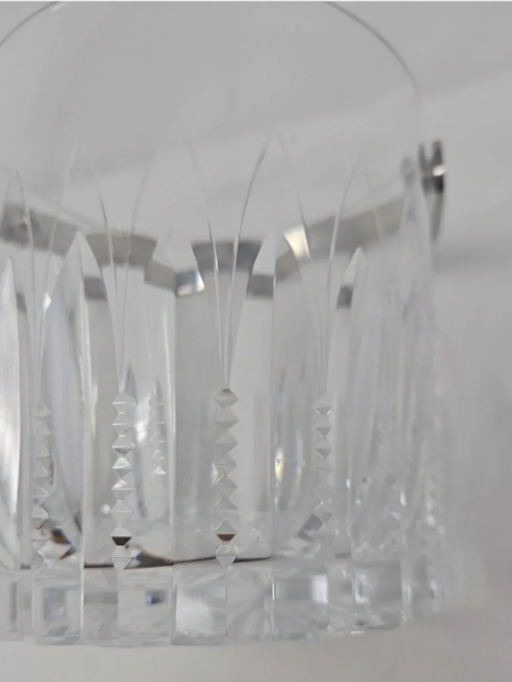 Vintage MCM Brilliant Cut Crystal Glass Chrome Mini Ice Bucket Hollywood Regency